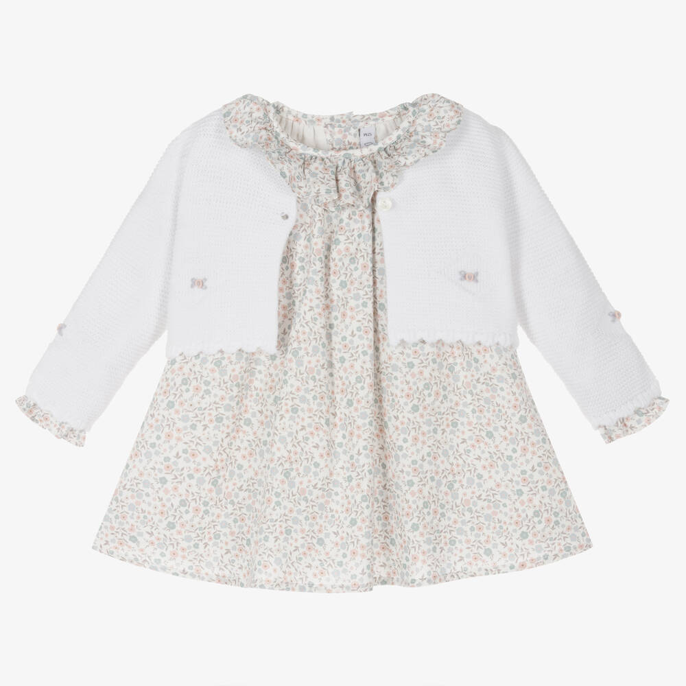 Paloma de la O - Baby Girls Ivory Floral Dress Set | Childrensalon