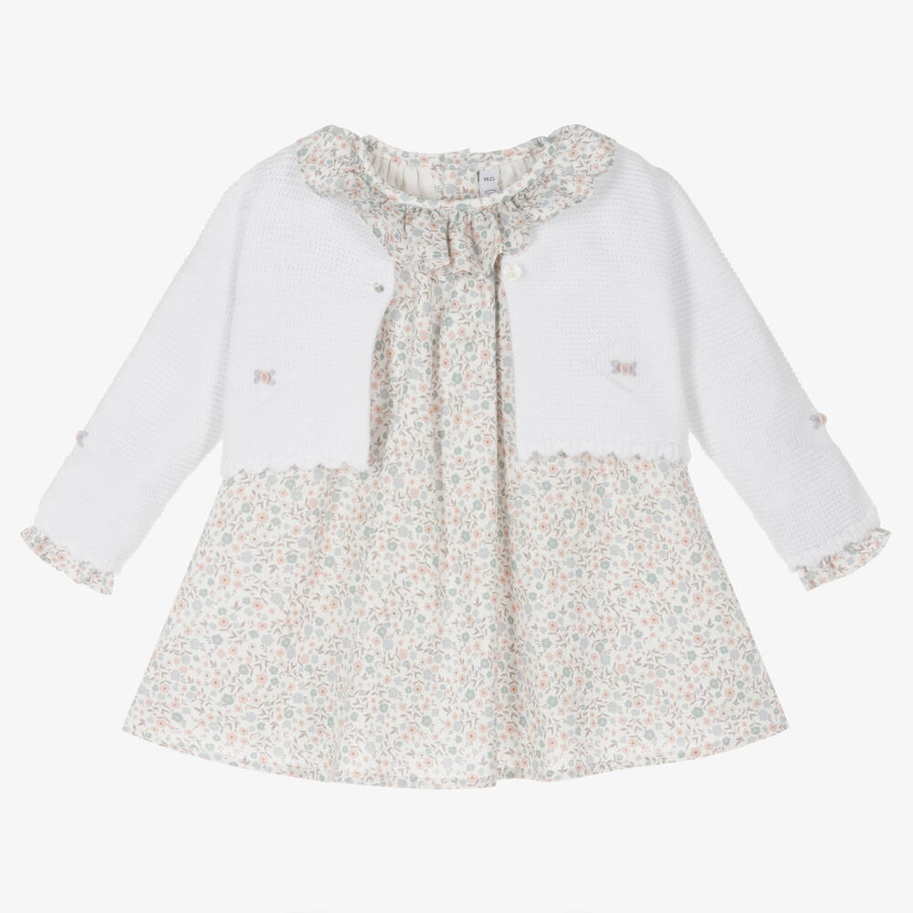 Paloma de la O - Geblümtes Babykleid-Set Elfenbein | Childrensalon