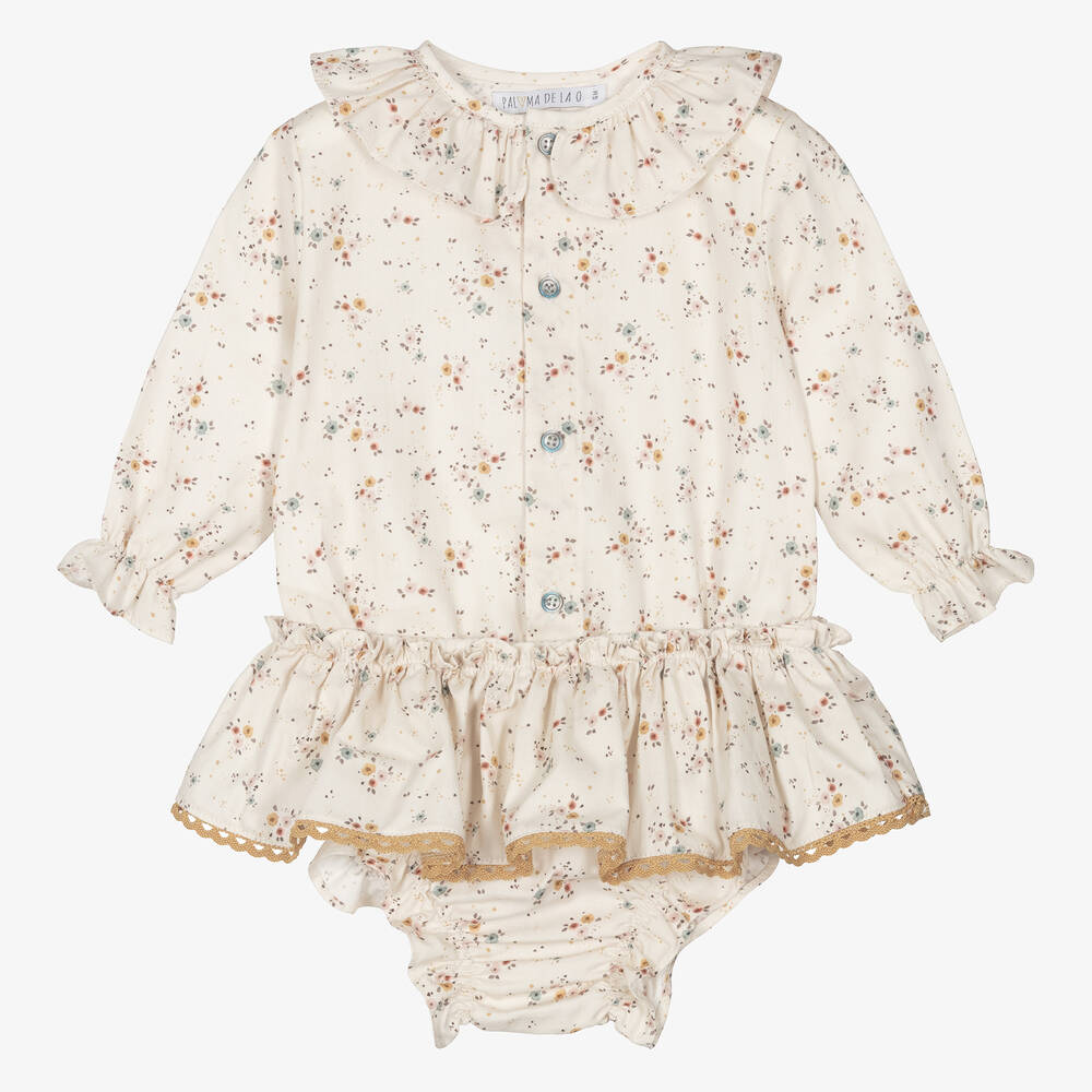 Paloma de la O - Baby Girls Ivory Floral Shorts Set | Childrensalon