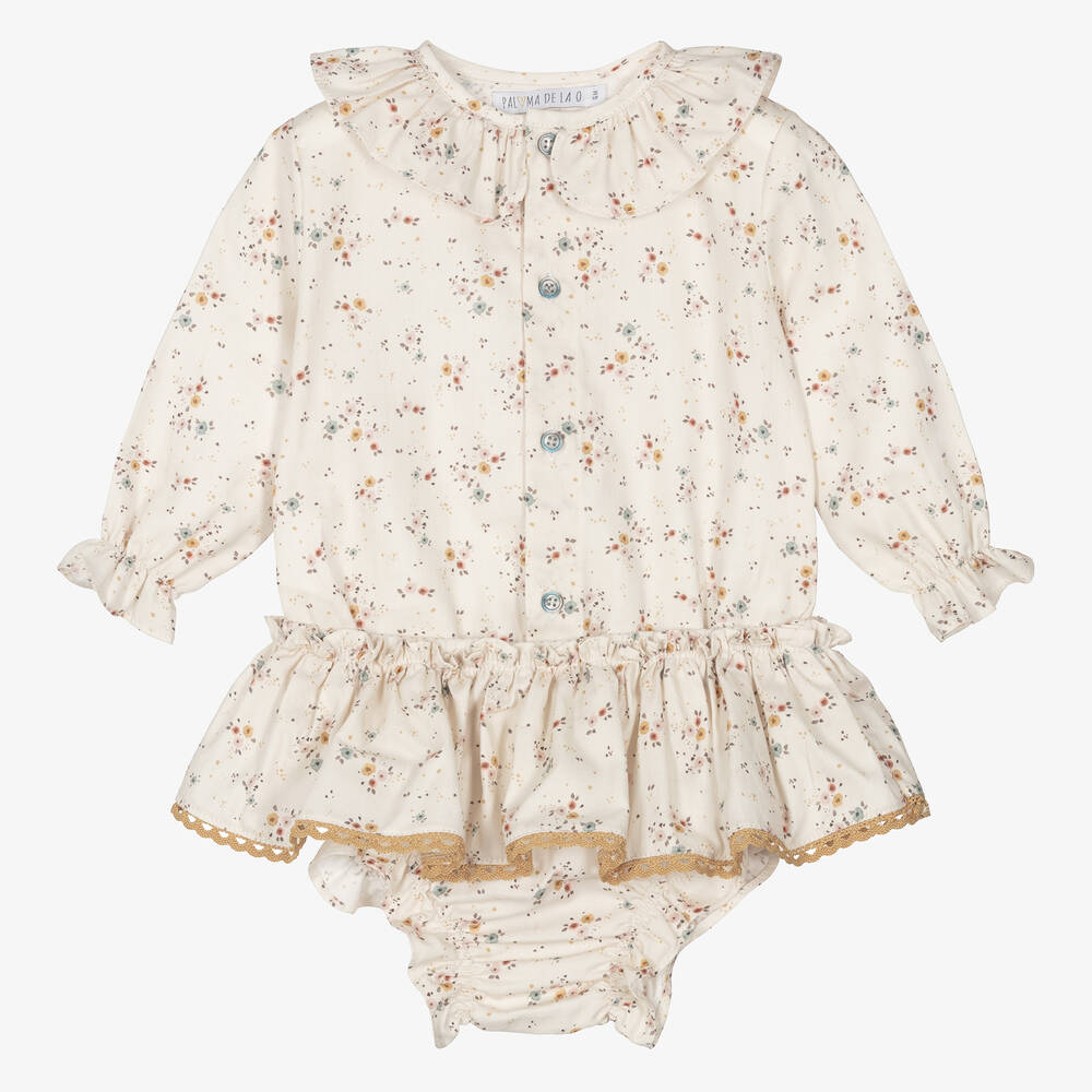 Paloma de la O - Blumen-Top & Shorts Set Elfenbein | Childrensalon