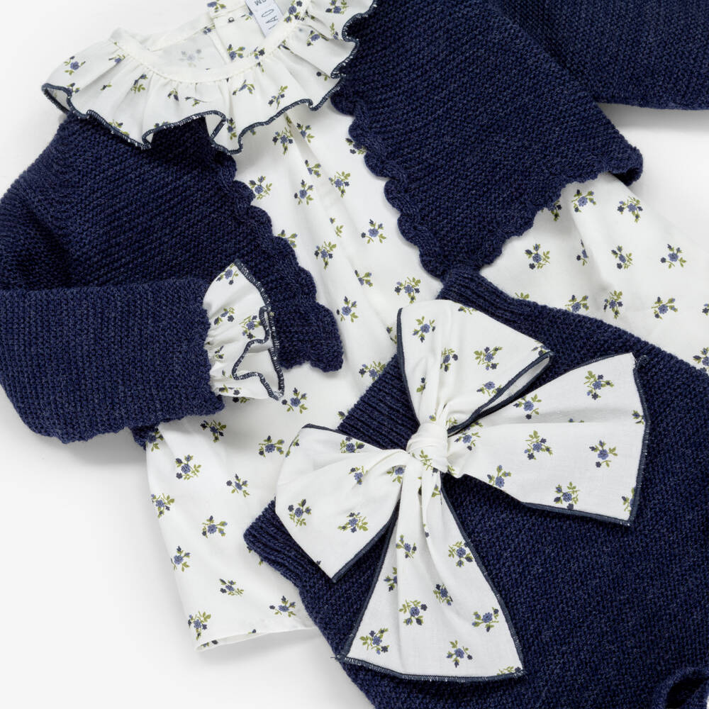 Paloma de la O-Baby Girls Ivory & Navy Blue Knitted Shorts Set | Childrensalon Outlet