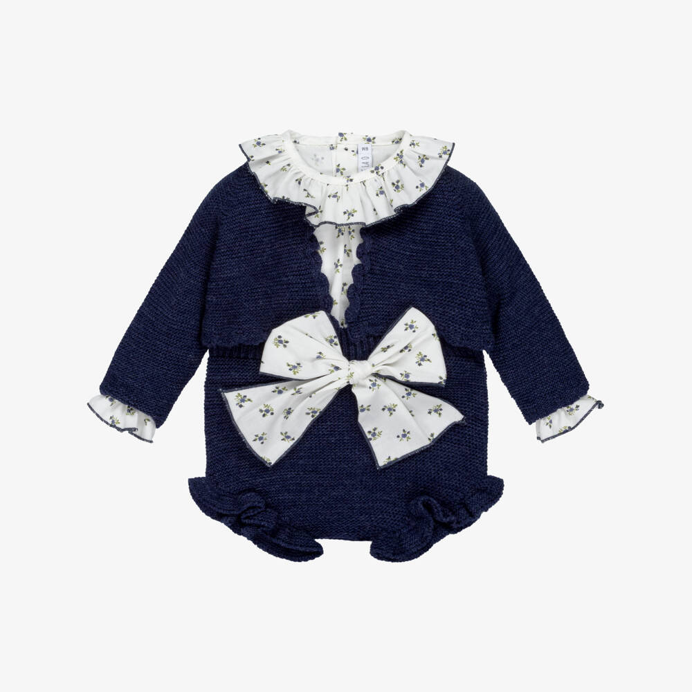 Paloma de la O-Baby Girls Ivory & Navy Blue Knitted Shorts Set | Childrensalon Outlet
