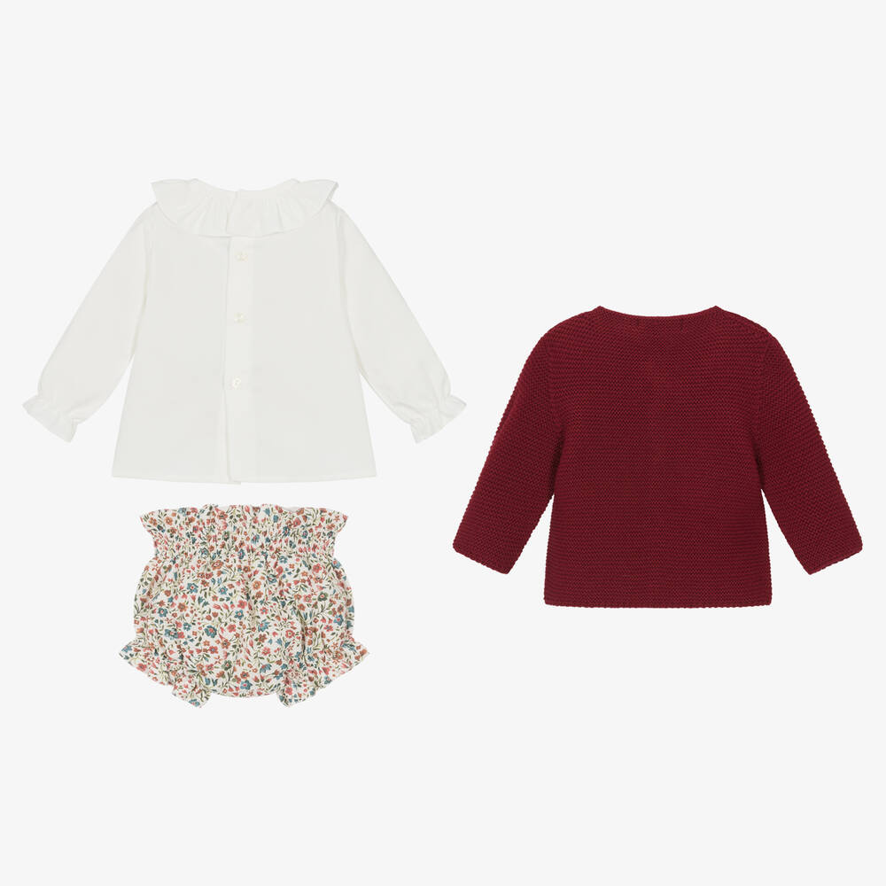 Paloma de la O-طقم شورت أكريليك محبوك وقطن لون عاجي وأحمر | Childrensalon Outlet