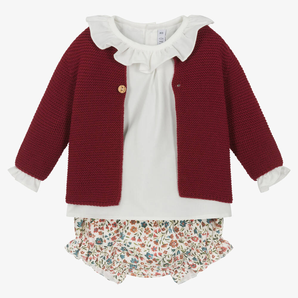 Paloma de la O - Baby Girls Ivory & Red Floral Shorts Set | Childrensalon