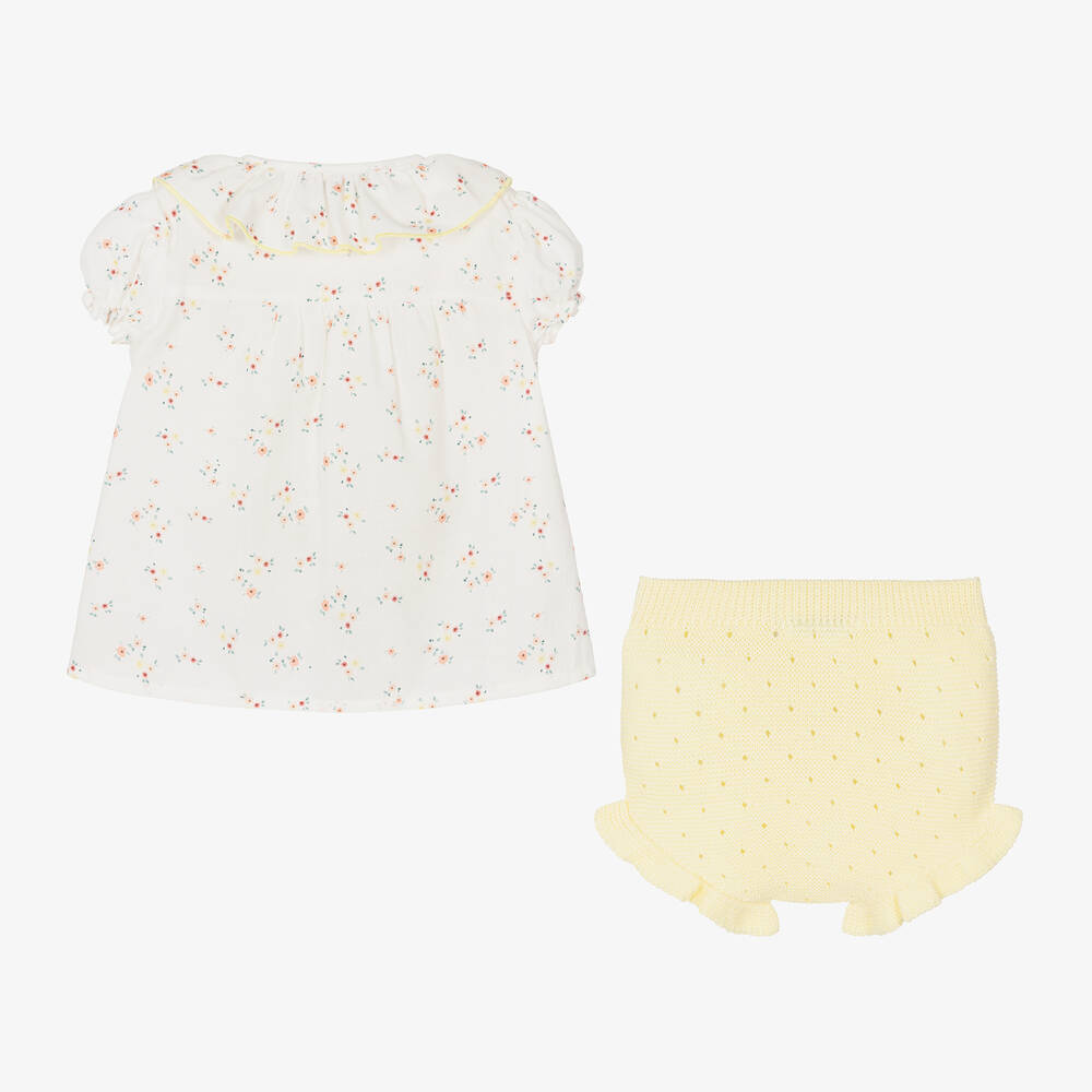Paloma de la O-طقم شورت قطن لون عاجي وأصفر للمولودات | Childrensalon Outlet