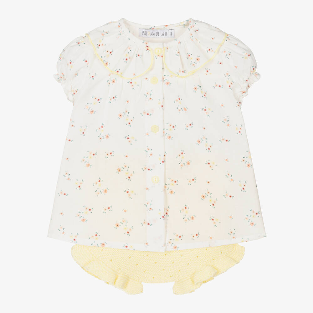Paloma de la O-Baby Girls Ivory & Yellow Shorts Set | Childrensalon Outlet