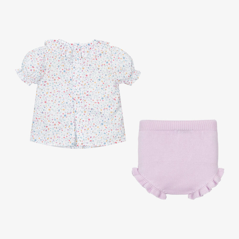 Paloma de la O-Baby Girls Lilac Purple Cotton Shorts Set | Childrensalon Outlet
