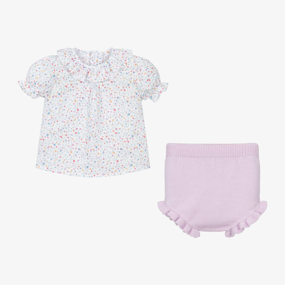 Paloma de la O-Baby Girls Lilac Purple Cotton Shorts Set | Childrensalon Outlet