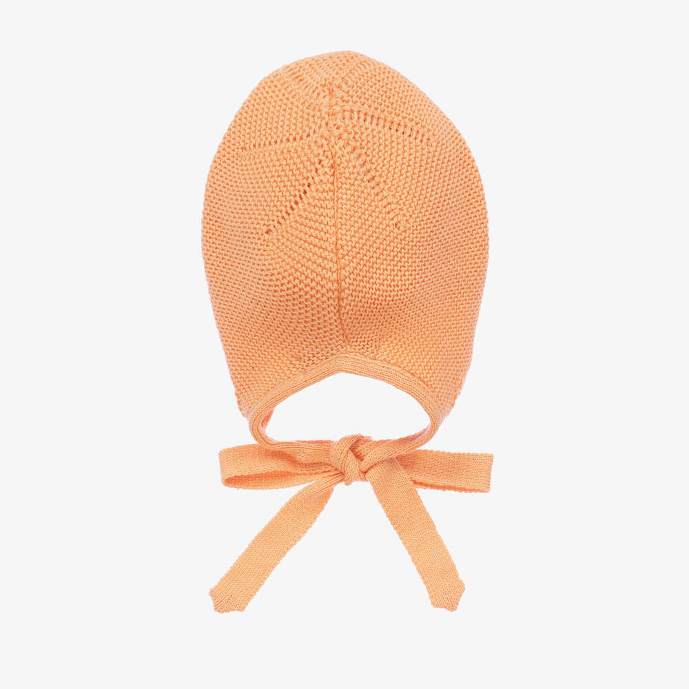 Paloma de la O-Baby Girls Orange Cotton Knit Bonnet | Childrensalon Outlet