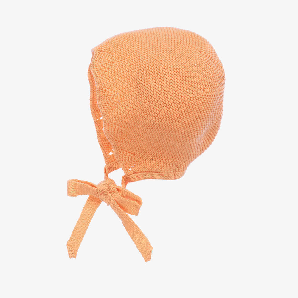 Paloma de la O-Baby Girls Orange Cotton Knit Bonnet | Childrensalon Outlet