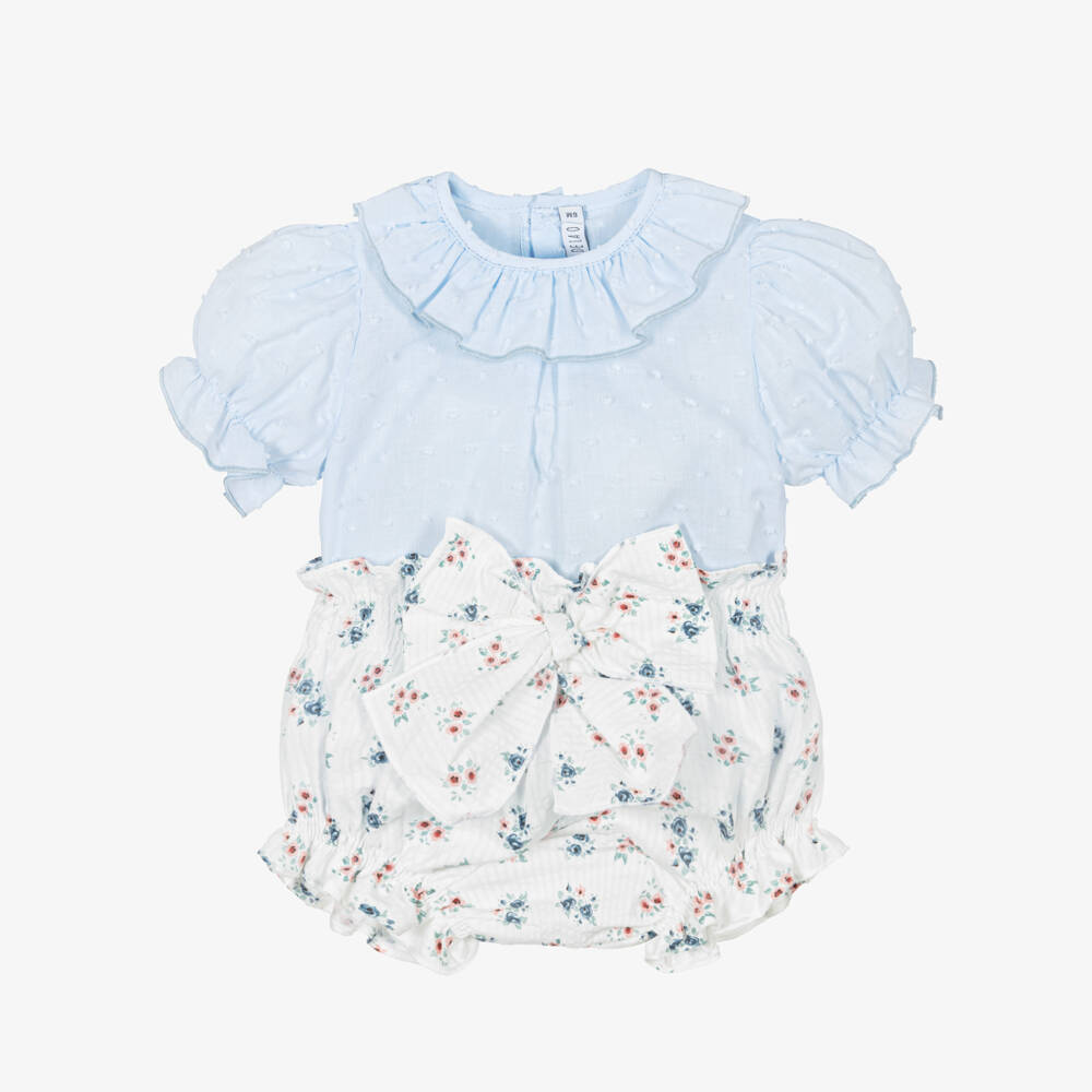 Paloma de la O-Baby Girls Pale Blue & White Floral Shorts Set | Childrensalon Outlet
