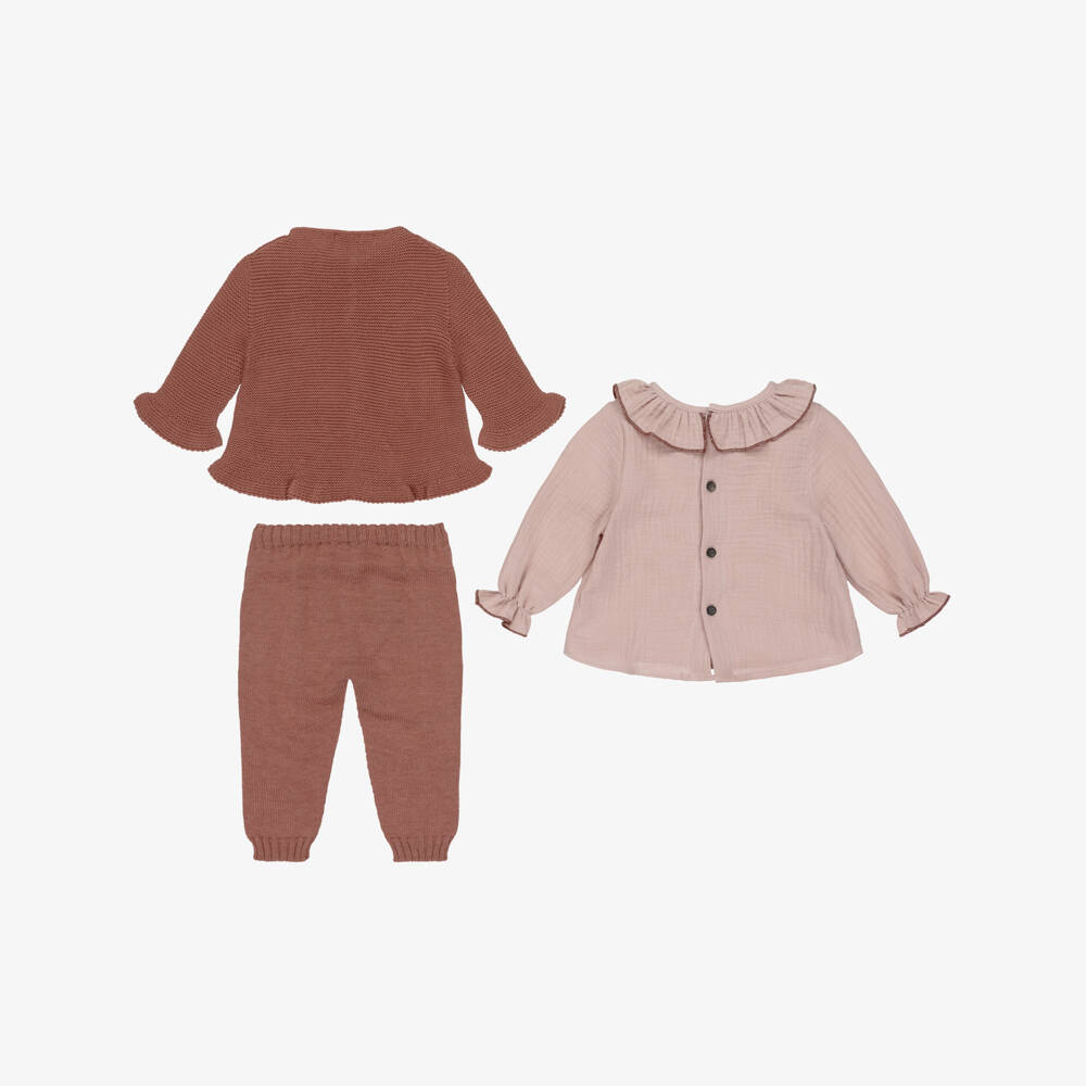 Paloma de la O-Baby Girls Pink Blouse & Knitted Trouser Set | Childrensalon Outlet