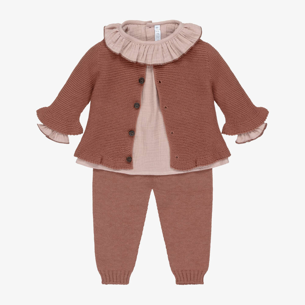 Paloma de la O-Baby Girls Pink Blouse & Knitted Trouser Set | Childrensalon Outlet