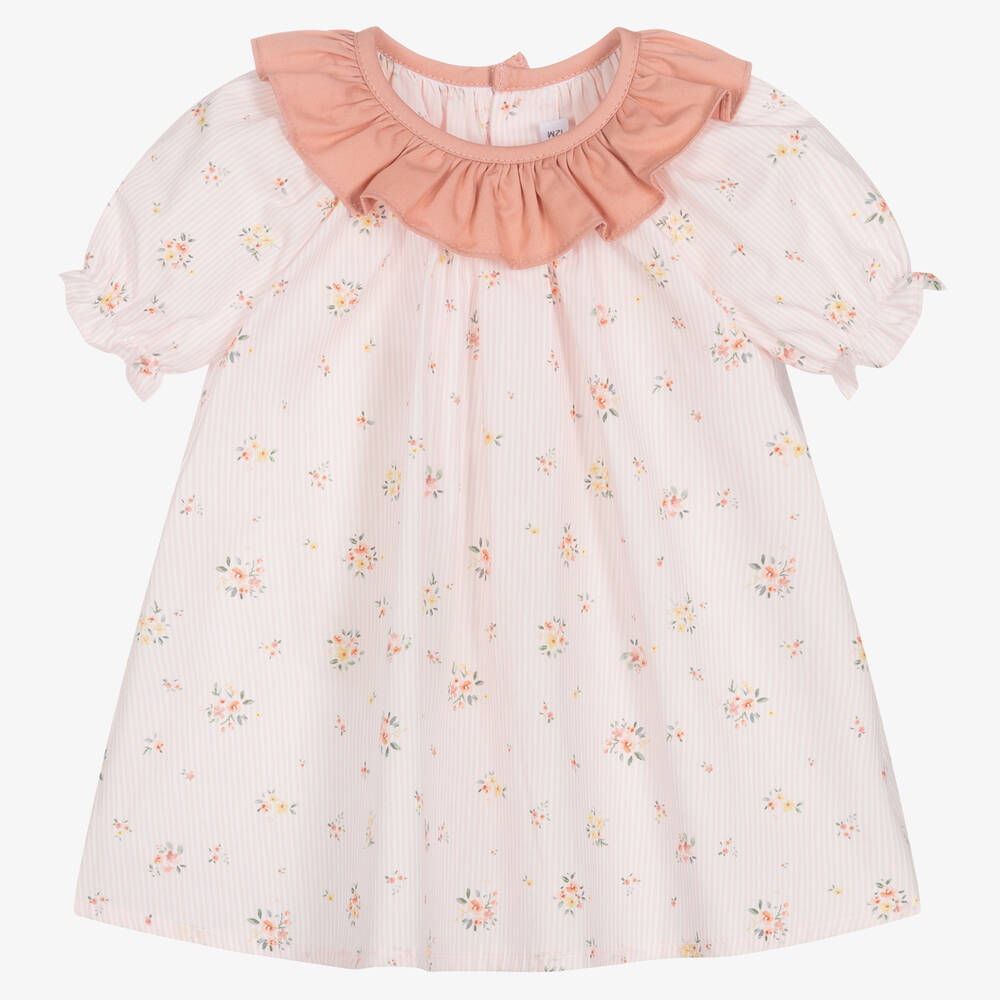 Paloma de la O - Baby Girls Pink Cotton Striped Dress | Childrensalon