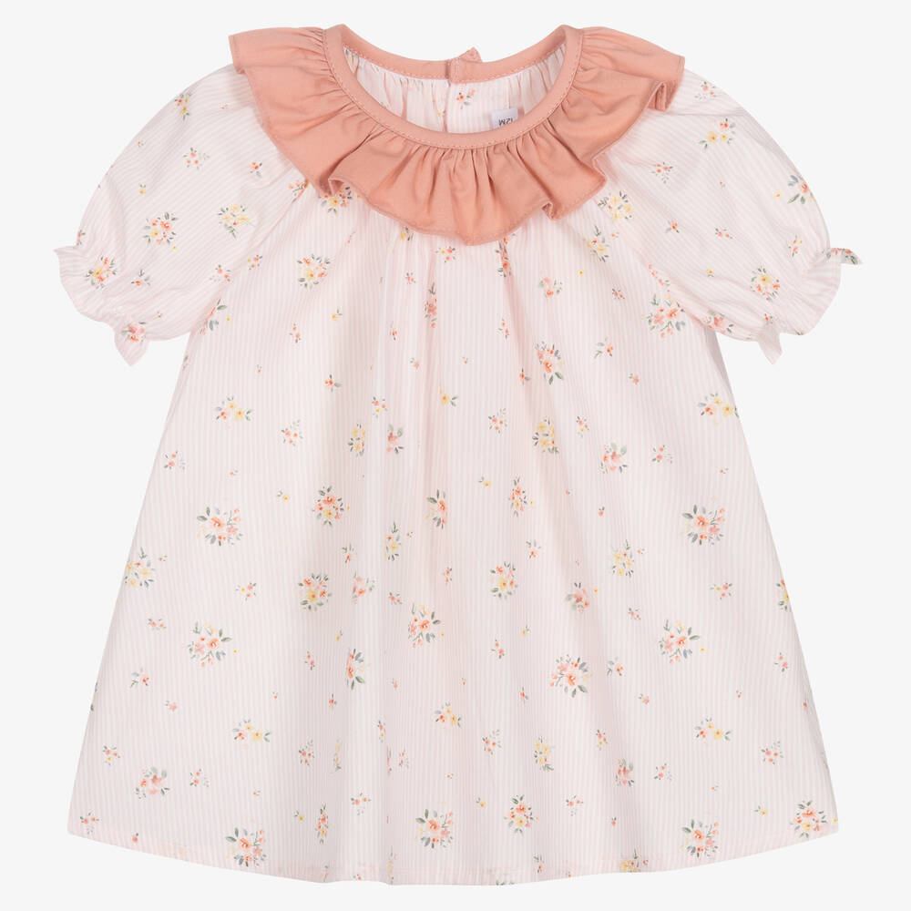 Paloma de la O - Rosa gestreiftes Baby-Baumwollkleid | Childrensalon