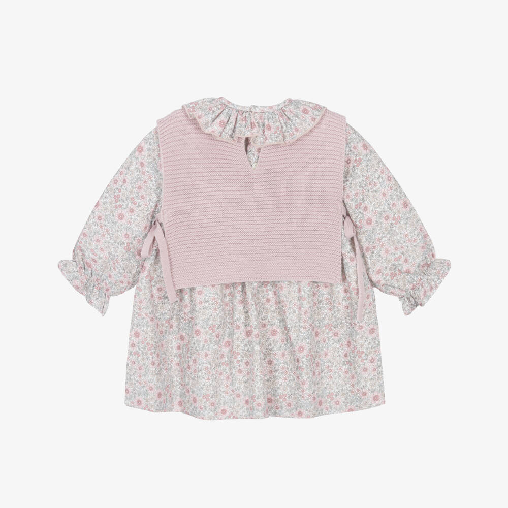 Paloma de la O-Baby Girls Pink Floral Cotton Slip-Over & Dress Set | Childrensalon Outlet
