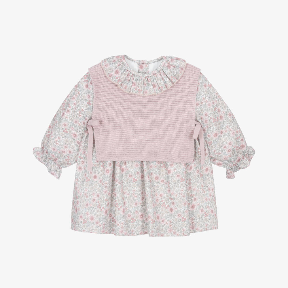 Paloma de la O-Baby Girls Pink Floral Cotton Slip-Over & Dress Set | Childrensalon Outlet