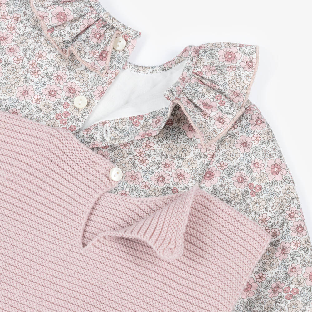 Paloma de la O-Baby Girls Pink Floral Cotton Slip-Over & Dress Set | Childrensalon Outlet