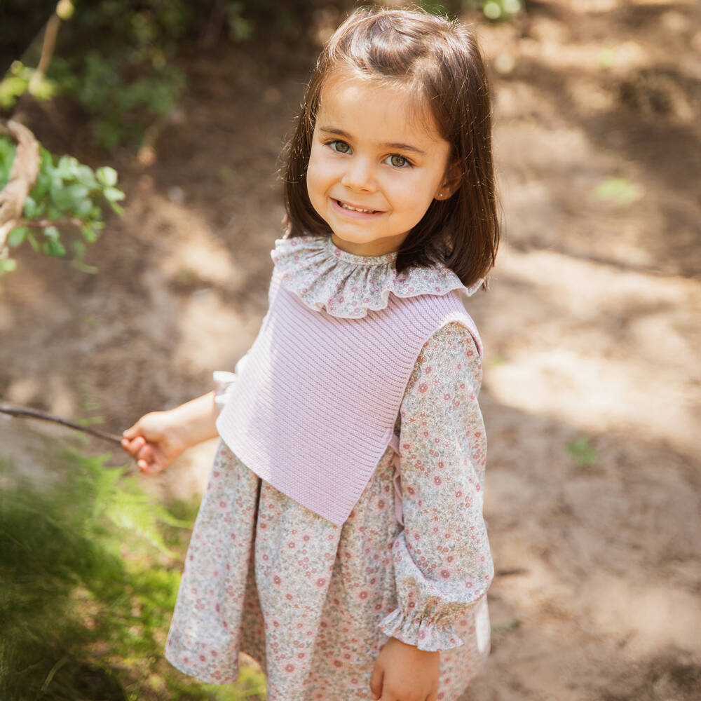 Paloma de la O-Baby Girls Pink Floral Cotton Slip-Over & Dress Set | Childrensalon Outlet