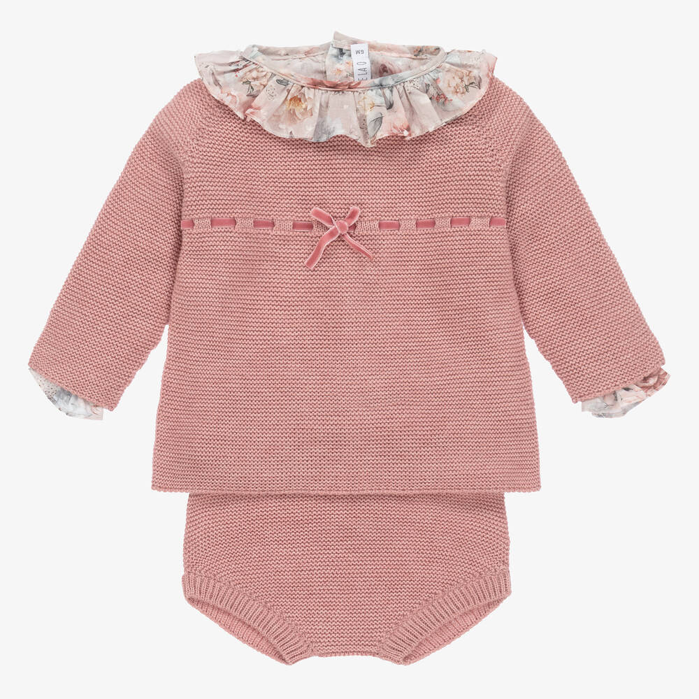 Paloma de la O - Baby Girls Pink & Grey Shorts Set | Childrensalon