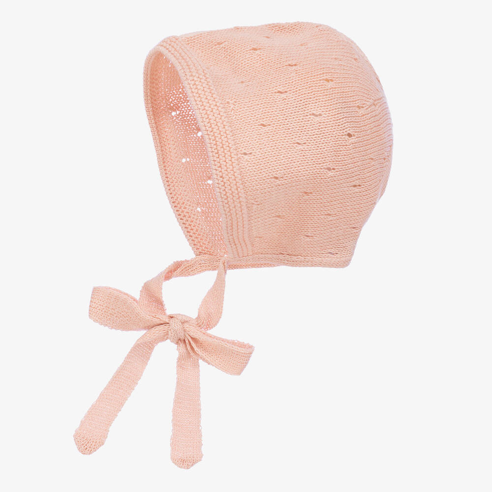 Paloma de la O-قبعة بونيه مزيج قطن محبوك لون زهري للمولودات | Childrensalon Outlet