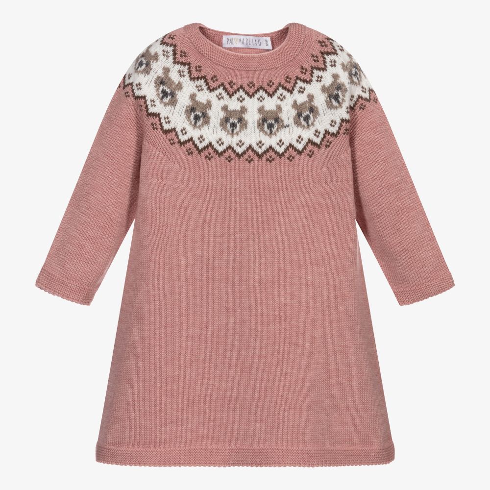 Paloma de la O - Baby Girls Pink Knitted Dress | Childrensalon