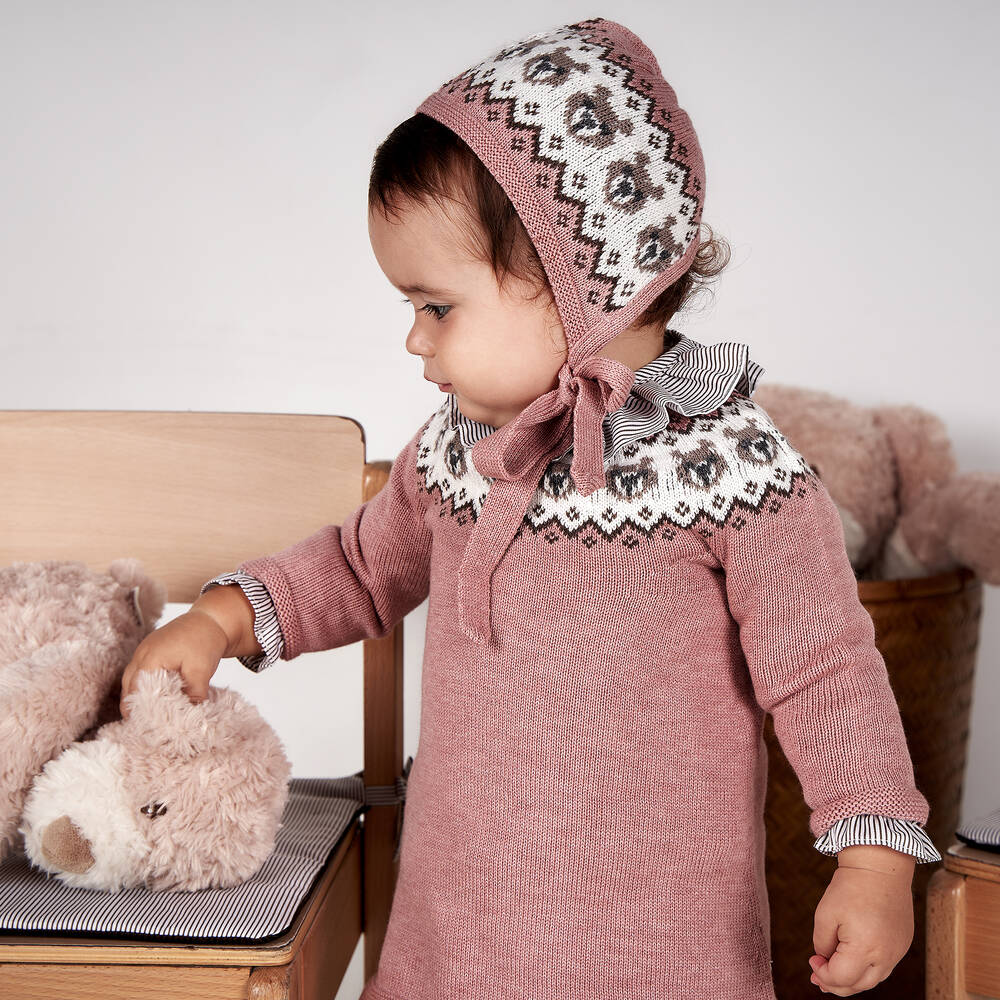 Paloma de la O-فستان مزيج أكريليك وصوف محبوك لون زهري | Childrensalon Outlet