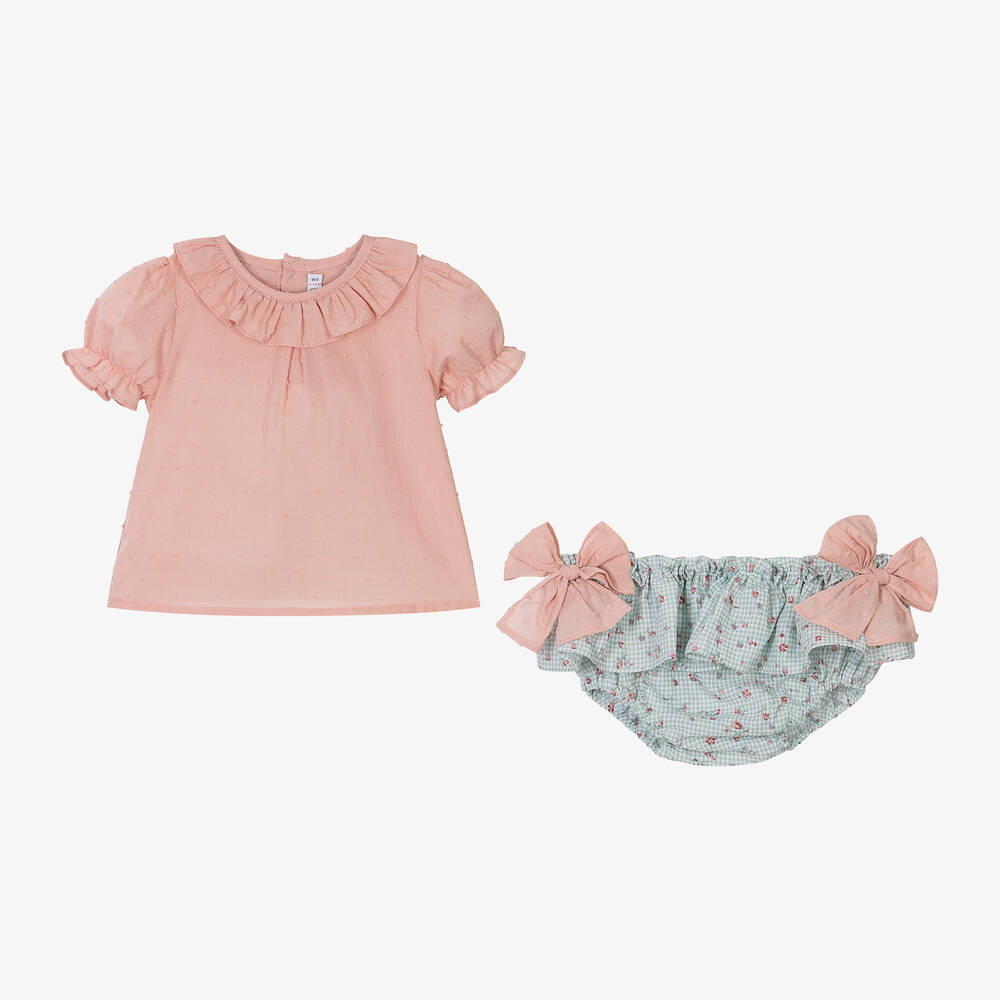 Paloma de la O-Baby Girls Pink Plumeti Shorts Set | Childrensalon Outlet