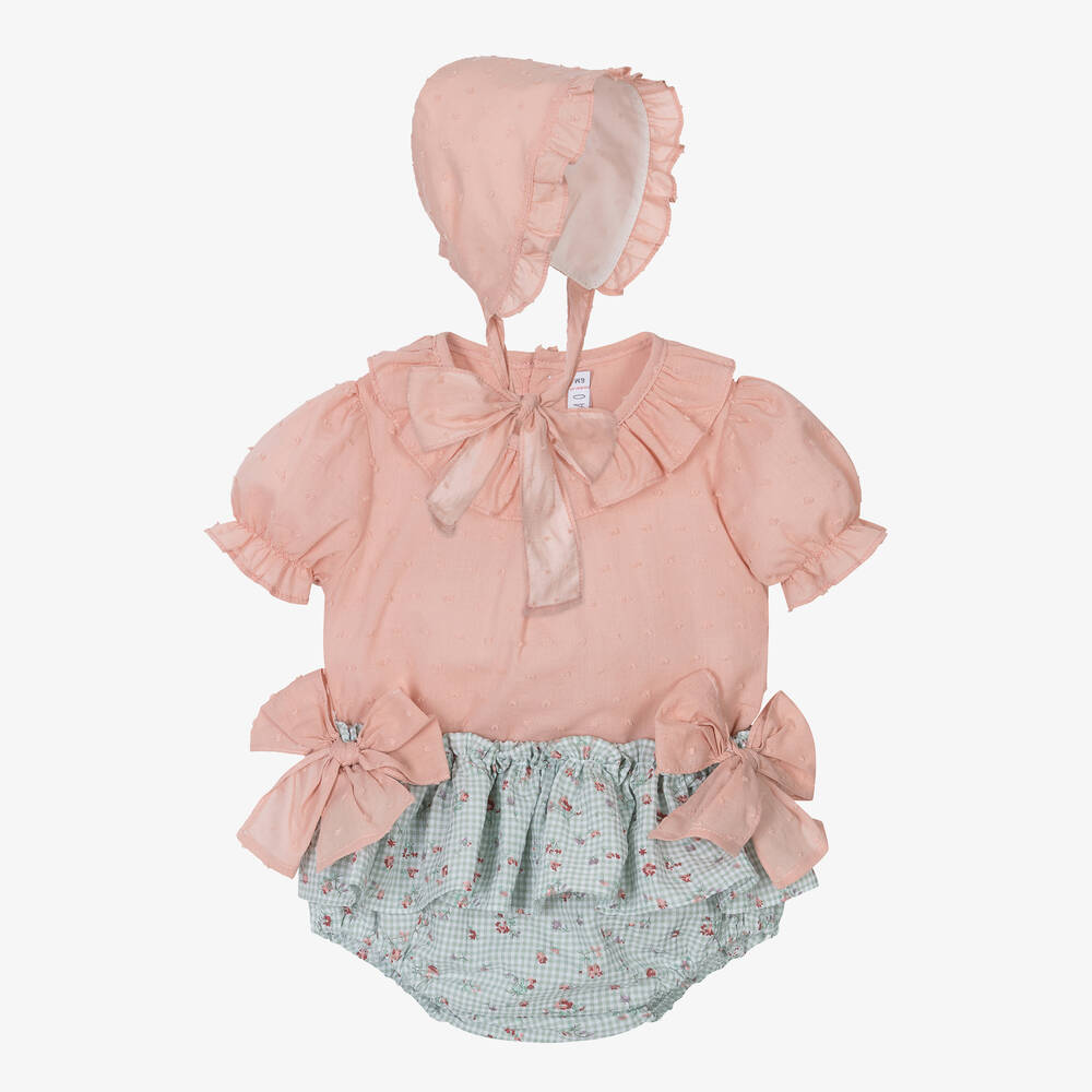 Paloma de la O-Baby Girls Pink Plumeti Shorts Set | Childrensalon Outlet