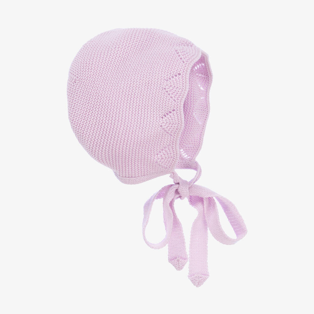 Paloma de la O-Baby Girls Purple Cotton Knit Bonnet | Childrensalon Outlet