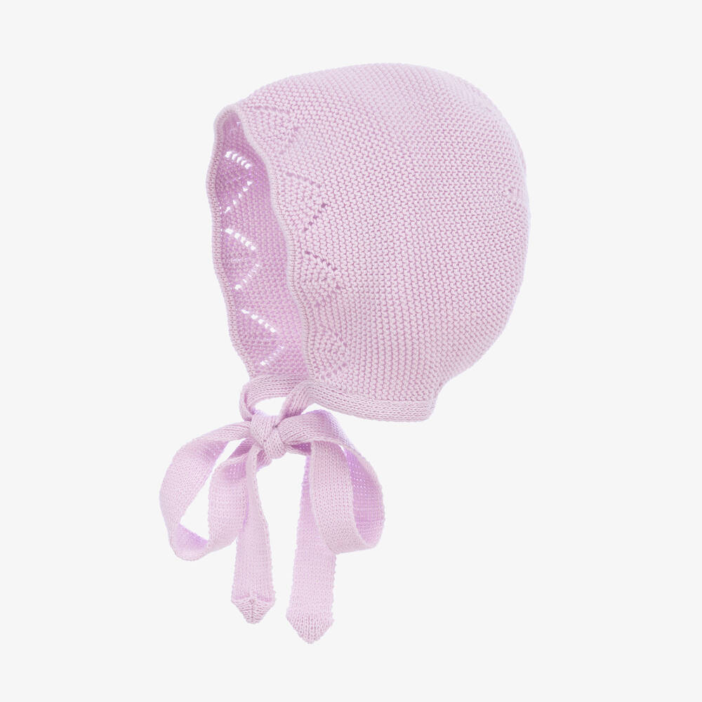 Paloma de la O-Baby Girls Purple Cotton Knit Bonnet | Childrensalon Outlet