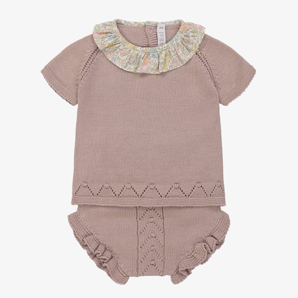 Paloma de la O - Baby Girls Purple Cotton Knit Shorts Set | Childrensalon