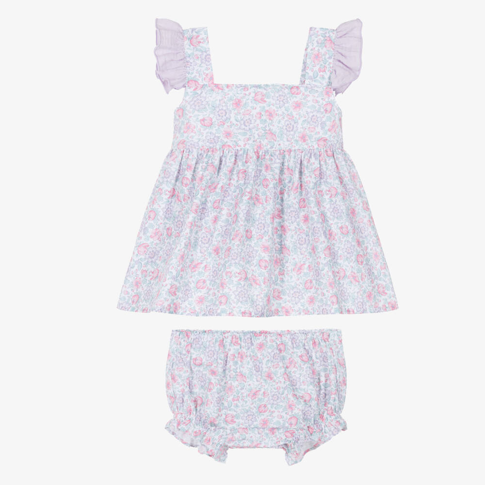 Paloma de la O-Baby Girls Purple & Pink Floral Cotton Dress | Childrensalon Outlet