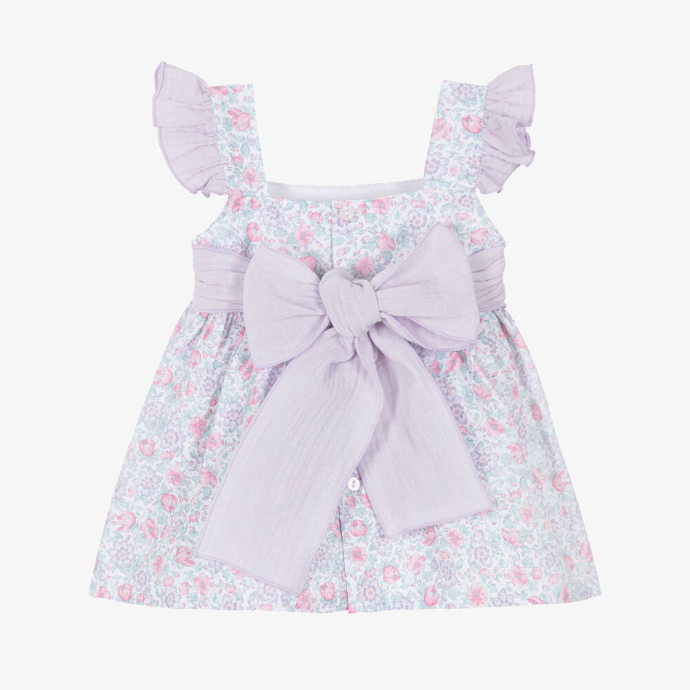 Paloma de la O-Baby Girls Purple & Pink Floral Cotton Dress | Childrensalon Outlet