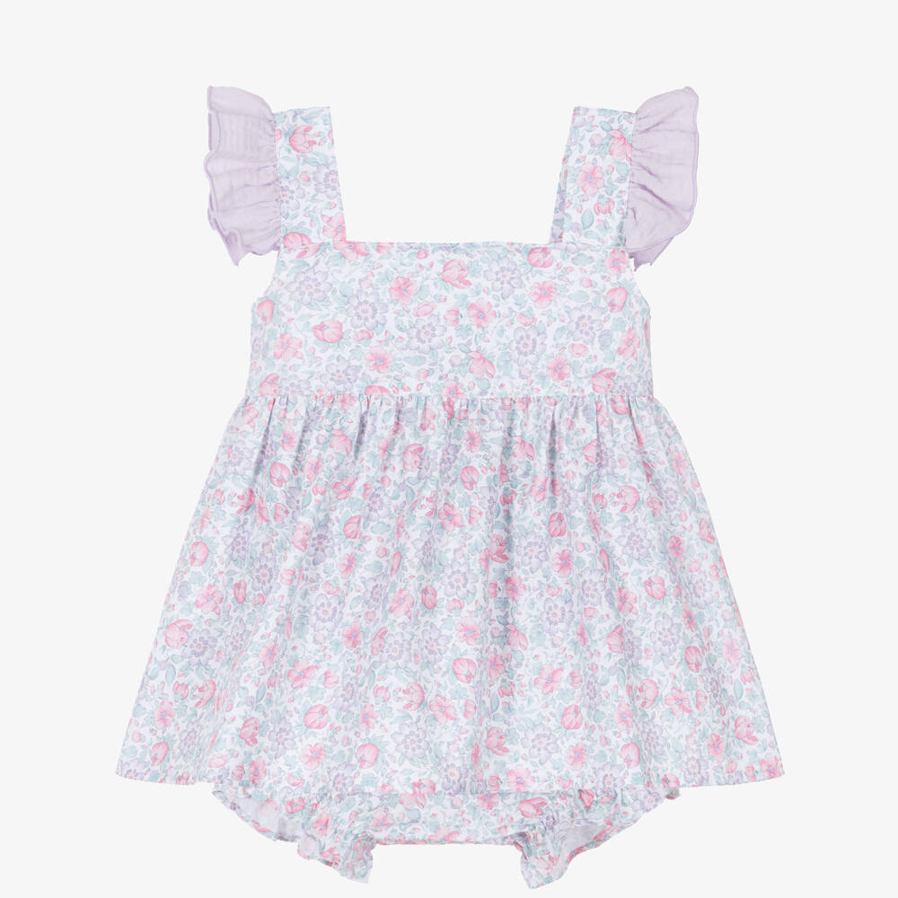 Paloma de la O-Baby Girls Purple & Pink Floral Cotton Dress | Childrensalon Outlet