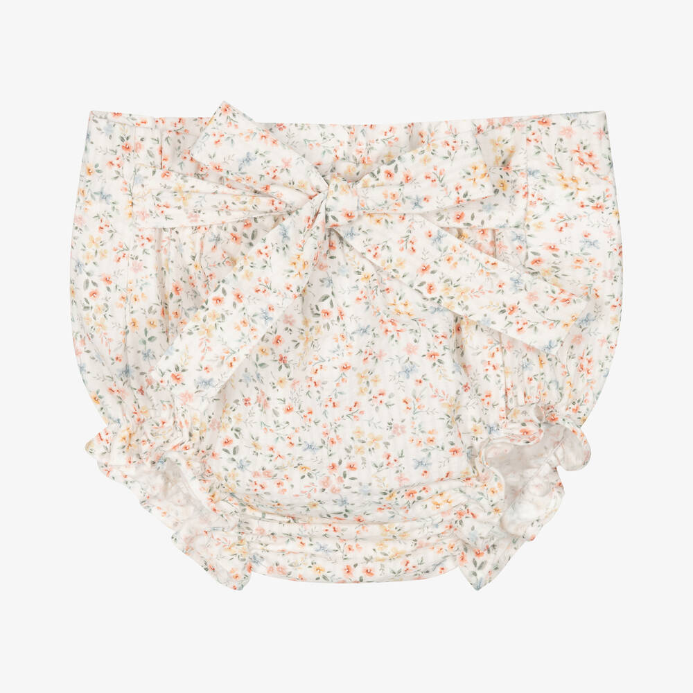 Paloma de la O - Short blanc en coton à fleurs bébé | Childrensalon