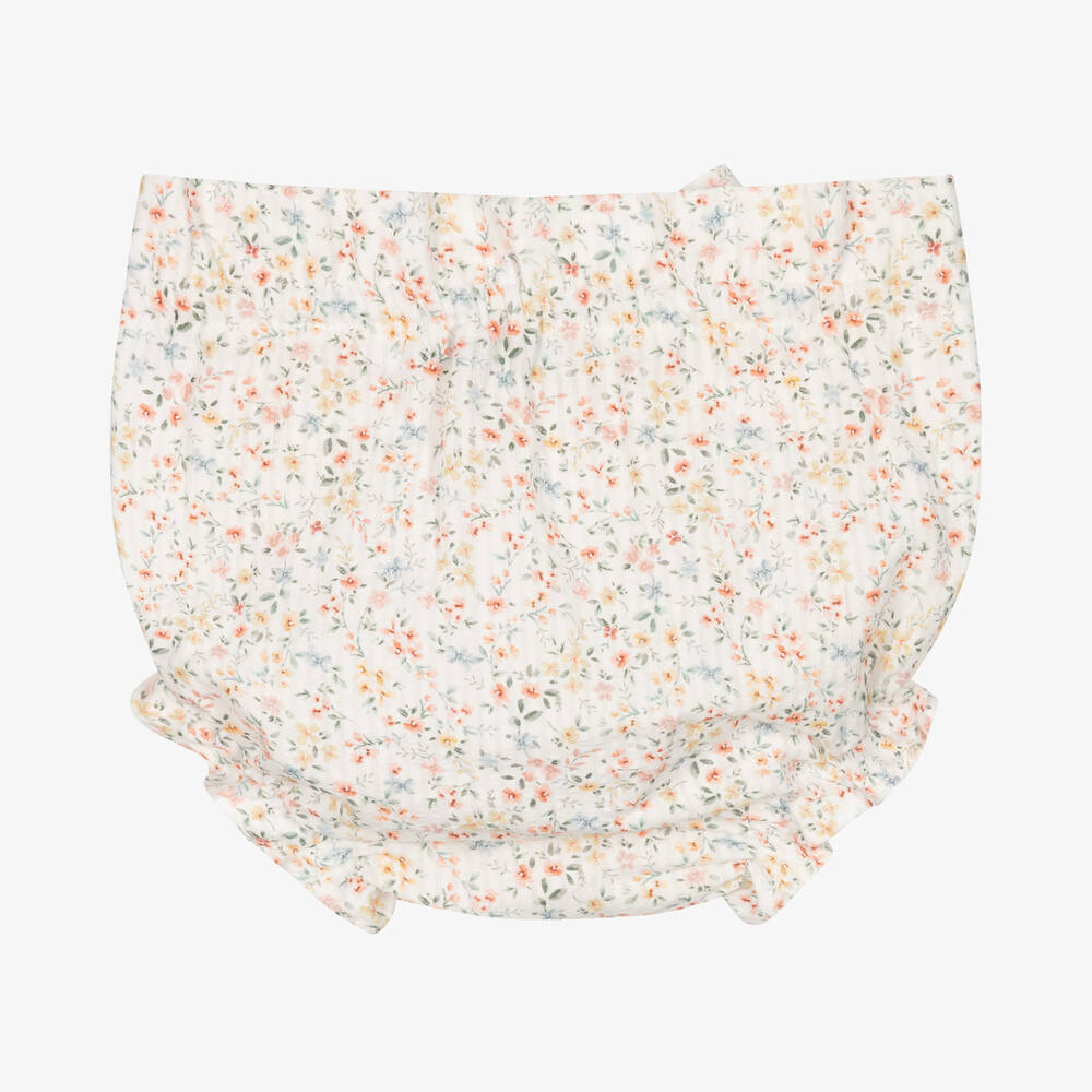 Paloma de la O-Baby Girls White Cotton Floral Shorts | Childrensalon Outlet
