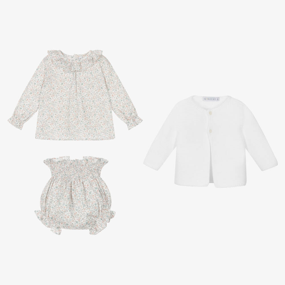 Paloma de la O-Baby Girls White Cotton Shorts Set | Childrensalon Outlet