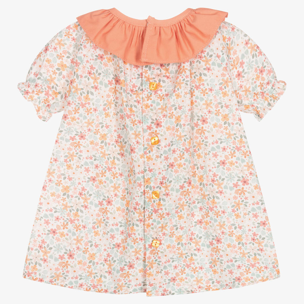 Paloma de la O-Baby Girls White & Orange Cotton Dress | Childrensalon Outlet