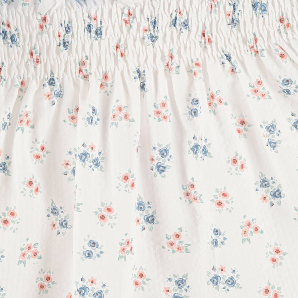 Paloma de la O-Baby Girls White & Pale Blue Floral Cotton Dress | Childrensalon Outlet