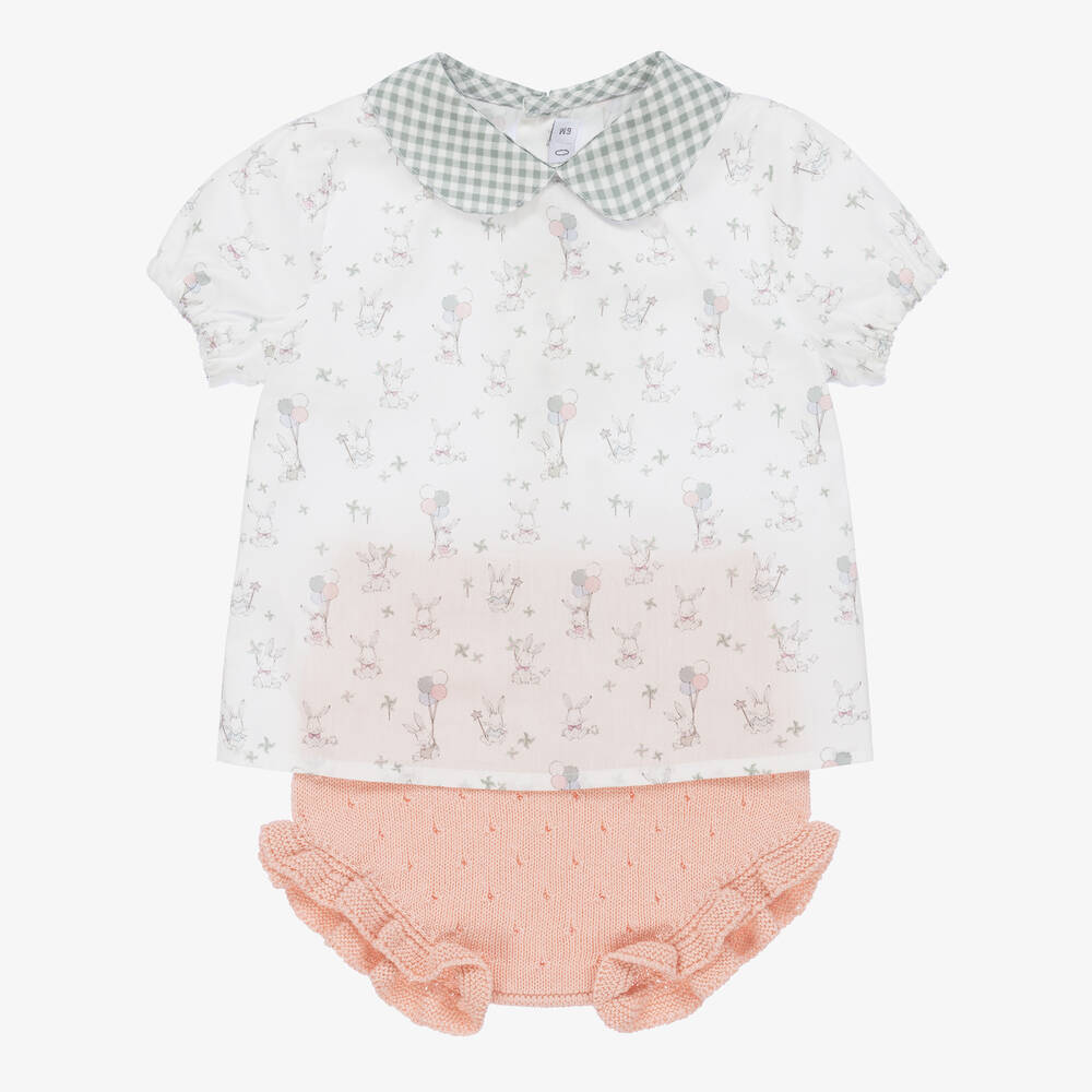 Paloma de la O-Baby Girls White & Pink Shorts Set | Childrensalon Outlet
