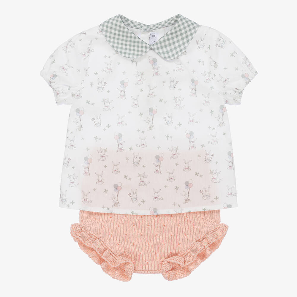 Paloma de la O - Baby Girls White & Pink Shorts Set | Childrensalon