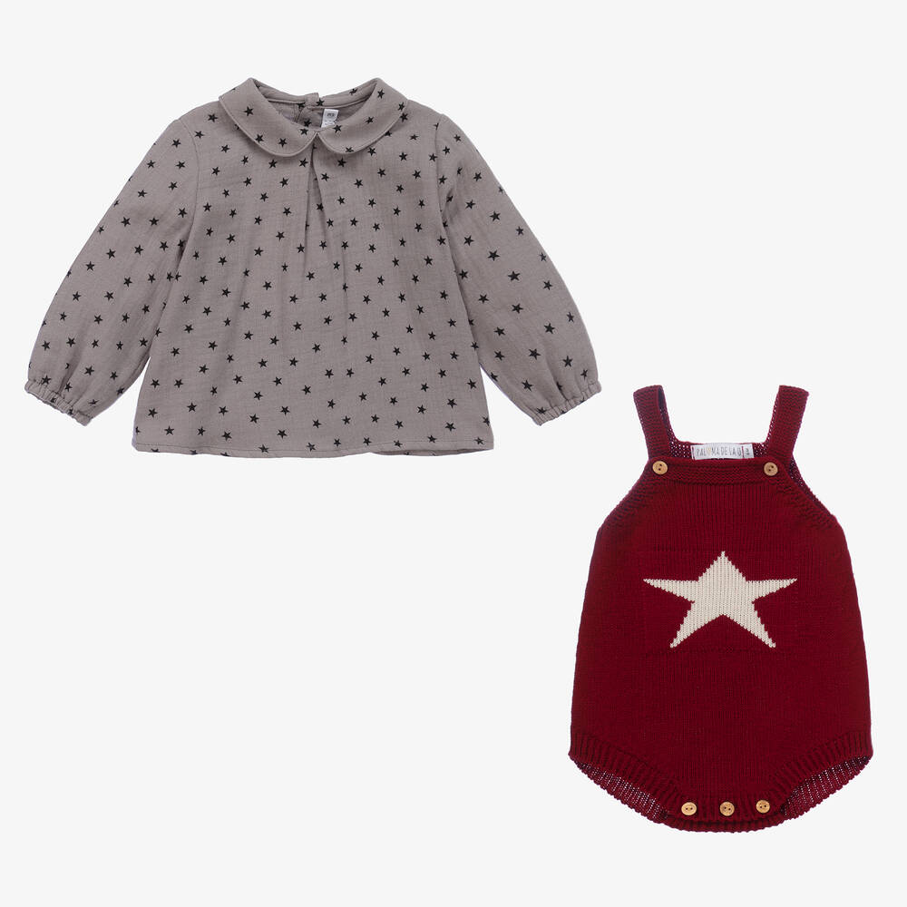 Paloma de la O-Baby Grey & Red Shortie Set | Childrensalon Outlet
