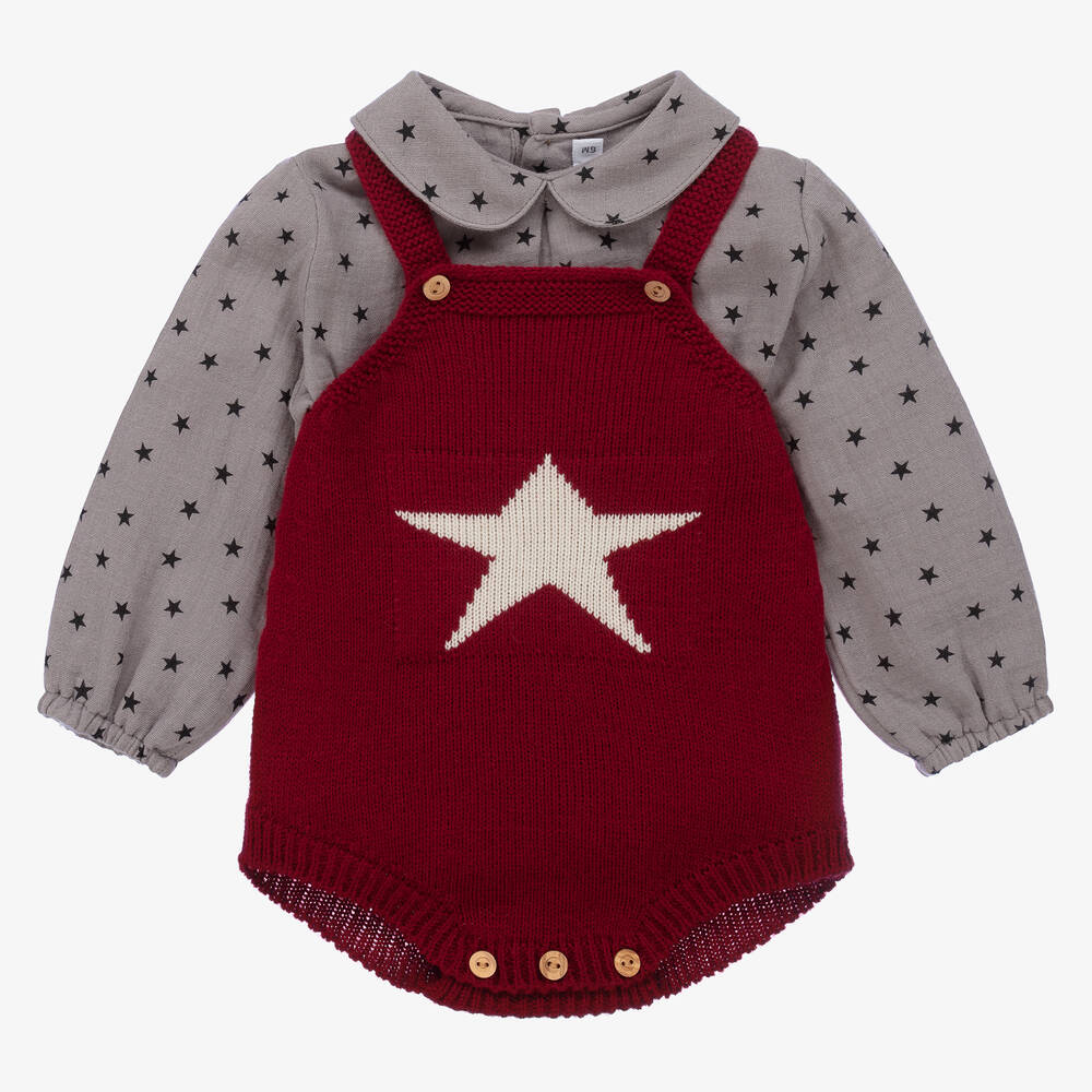 Paloma de la O - Baby Grey & Red Shortie Set | Childrensalon