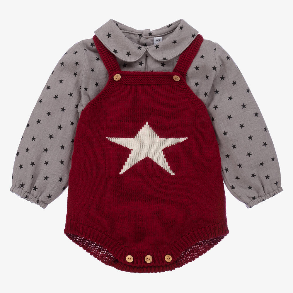 Paloma de la O - Ensemble barboteuse gris rouge | Childrensalon