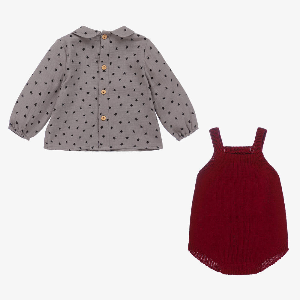 Paloma de la O-Baby Grey & Red Shortie Set | Childrensalon Outlet