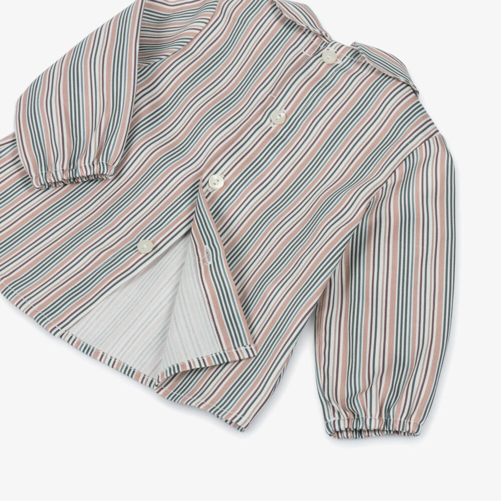 Paloma de la O-Beige And Pink Stripe Cardigan And Shirt &shorts Set | Childrensalon Outlet