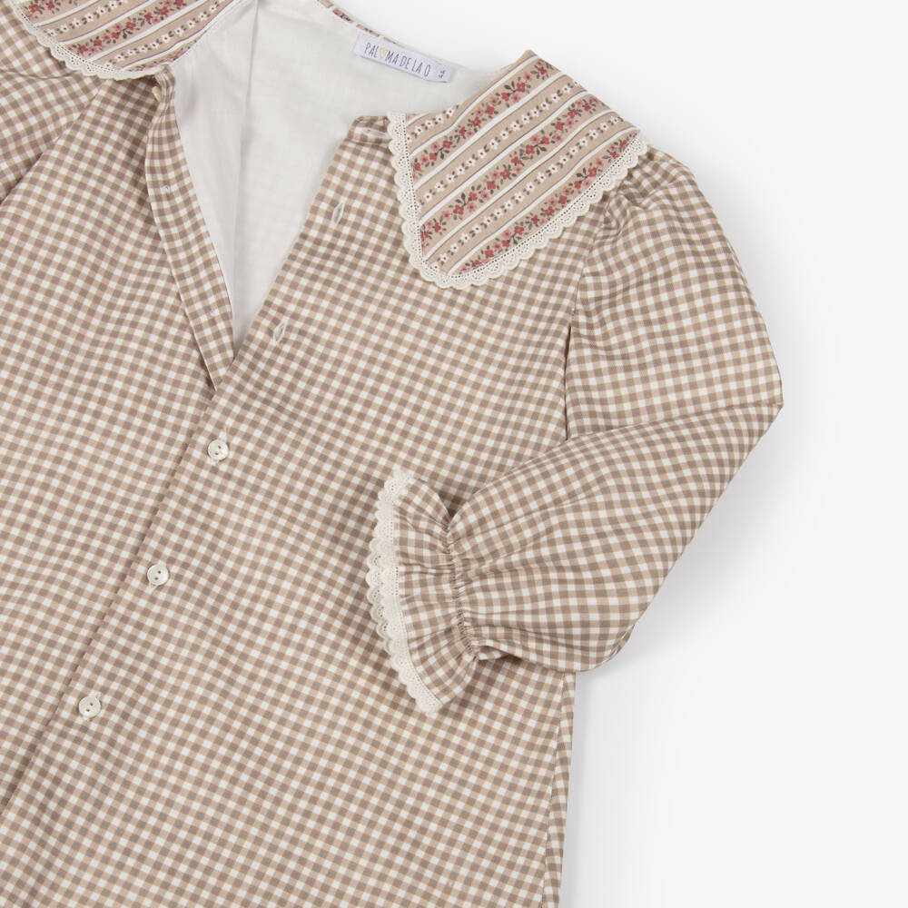 Paloma de la O-Beige Check & Floral Dress | Childrensalon Outlet