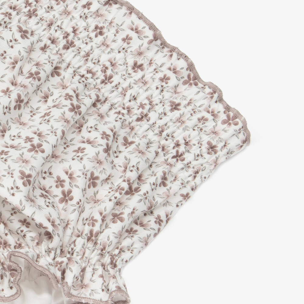 Paloma de la O-Beige Knit And Floral Short Set | Childrensalon Outlet