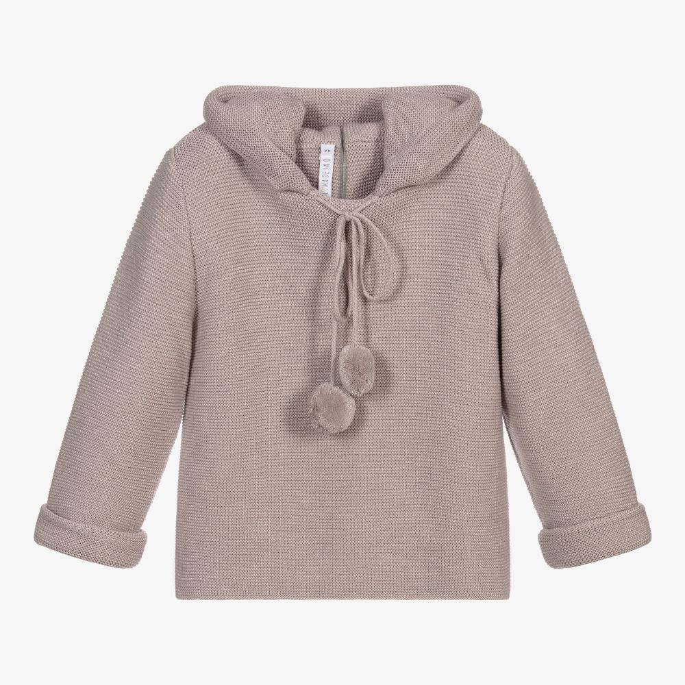 Paloma de la O - Beige Knitted Hooded Sweater | Childrensalon